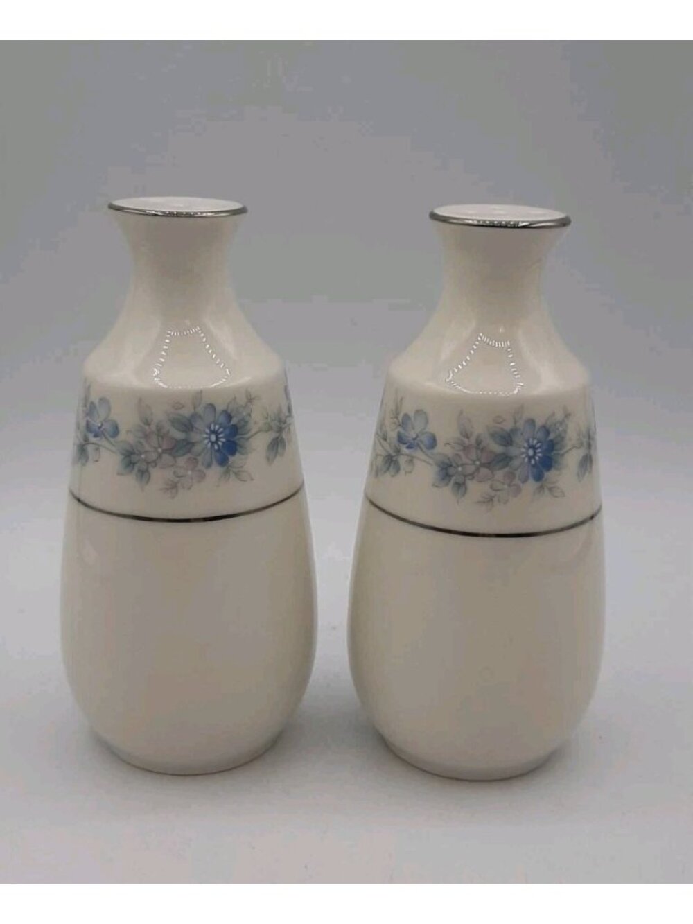 Noritake Splendor 7235 Ivory China Salt and Pepper Shakers Blue Floral Japan